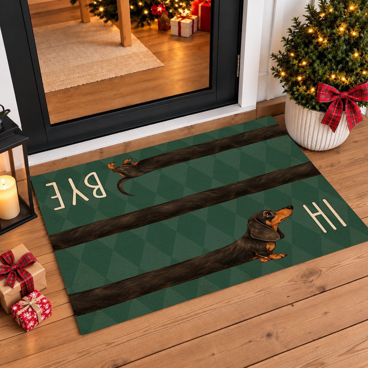Funny Dachshund Dog Doormat, Hi Bye Black And Tan Wiener Dog Doormat For Home Decor Housewarming, Welcome Mat Gift For Dog Lover