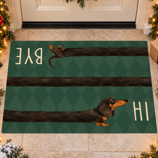Funny Dachshund Dog Doormat, Hi Bye Black And Tan Wiener Dog Doormat For Home Decor Housewarming, Welcome Mat Gift For Dog Lover