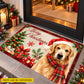 Personalized Merry Christmas Labrador Doormat, Pet With Santa Hat And Red Plaid Scarf Doormat For Home Decor Housewarming Gift, Xmas Welcome Mat Gift For Dog Lover