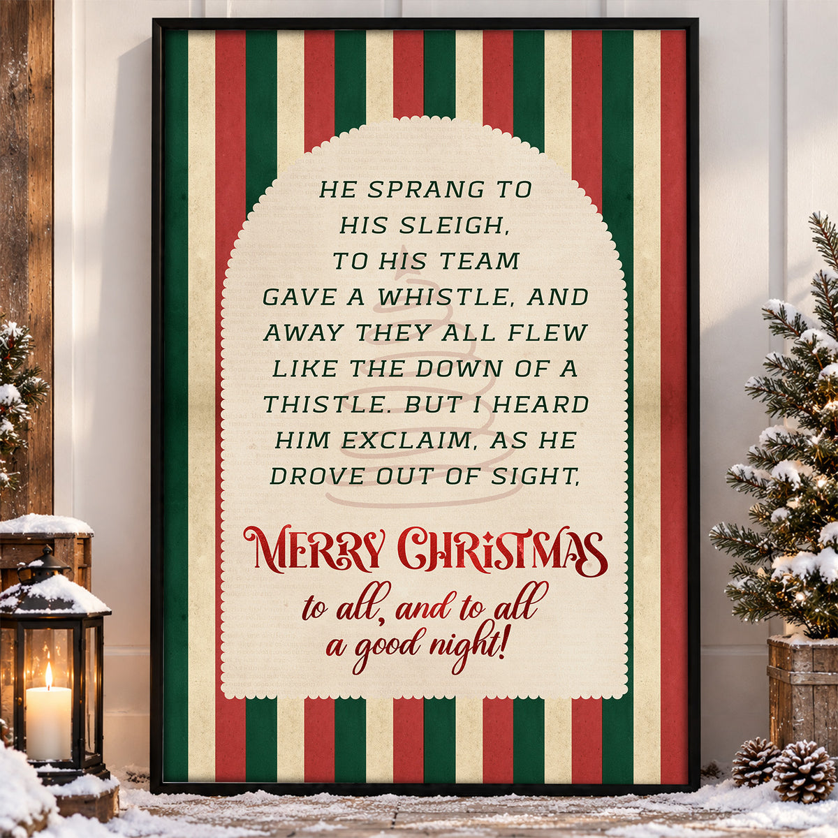 Merry Christmas Quote Canvas Painting, He Sprang To His Sleigh Wall Art Decor, Xmas Poster Gift