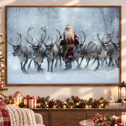 The Peace Of Santa Claus And The Reindeers Cow, Santa Claus Canvas Painting, Xmas Wall Art Decor - Christmas Poster Gift