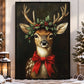 Cute Christmas Canvas Painting, The Fawn Has A Laurel Wreath On Its Head Wall Art Decor, Xmas Poster Gift For Fawn Lovers
