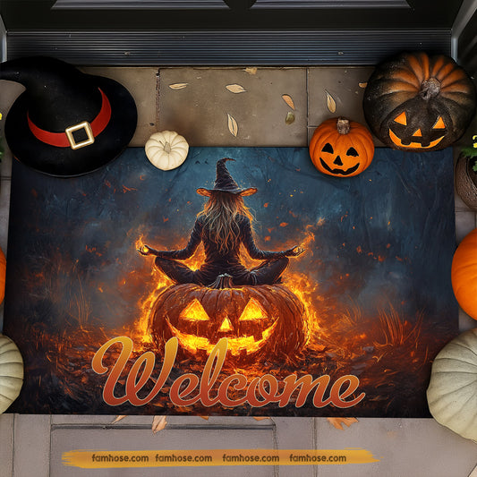 Halloween Witch Meditation Doormat, Welcome Spooky Season Doormat For Home Decor Housewarming Gift, Welcome Mat Gift For Meditation Lovers