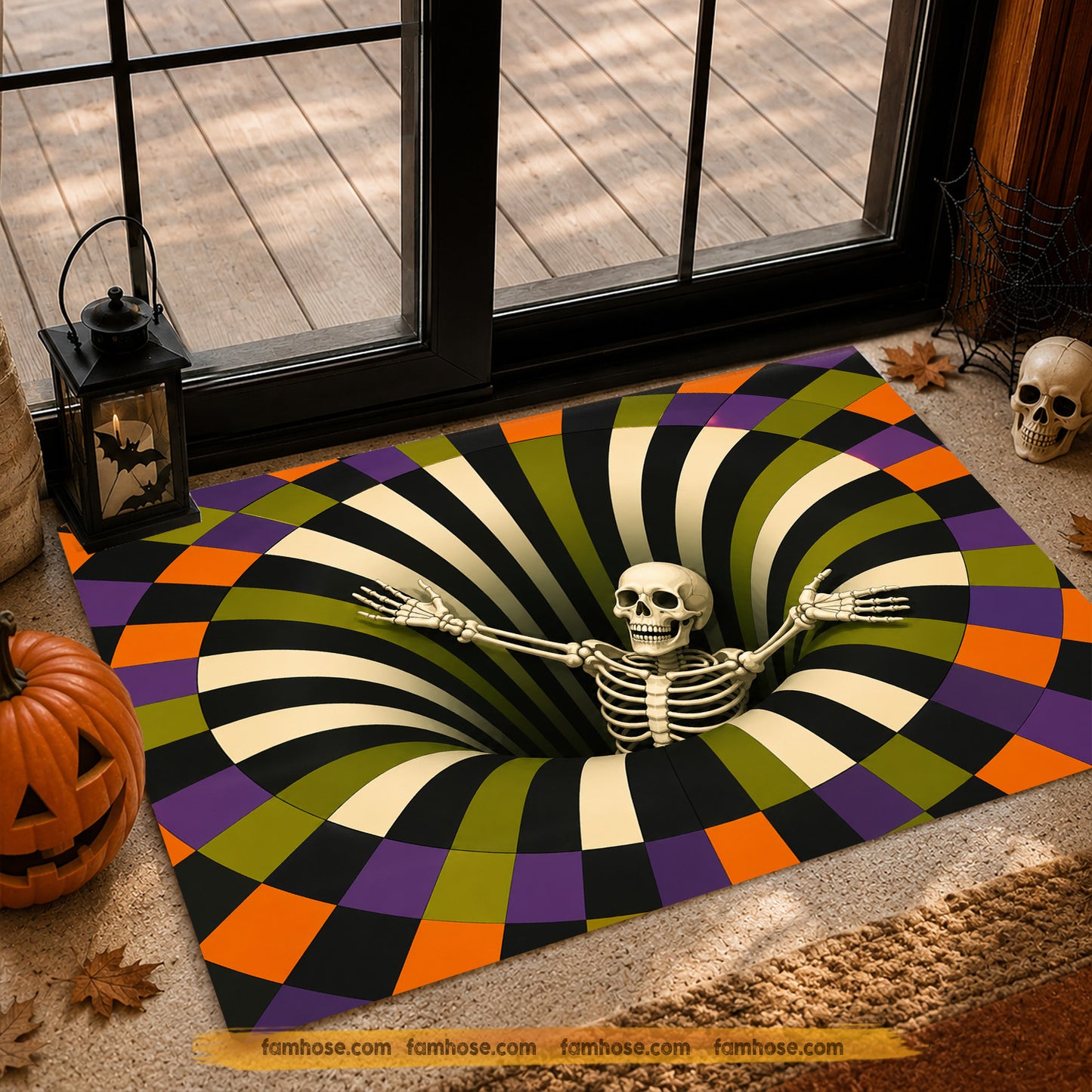 Halloween Skeleton Doormat, Spooky Optical Illusion Doormat For Home Decor Housewarming Spooky Season Gift For Skeleton Lover