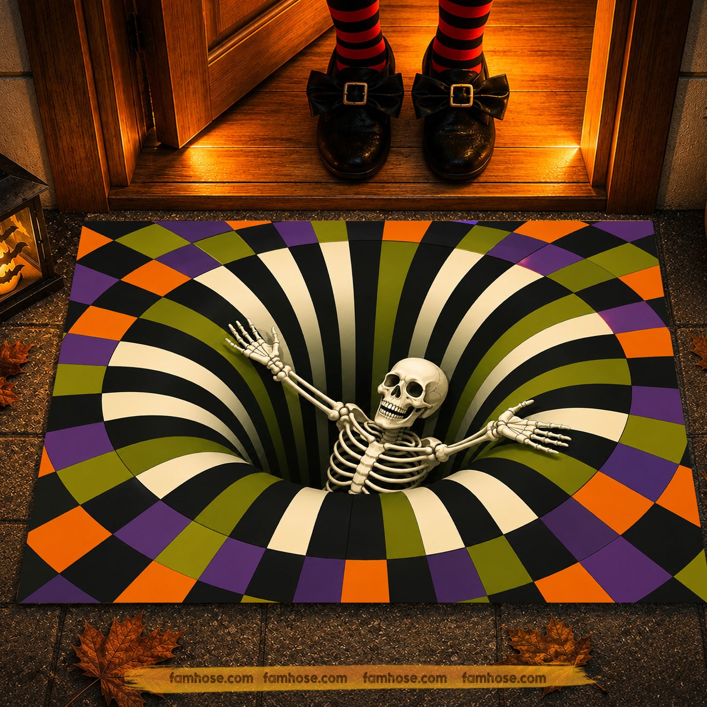 Halloween Skeleton Doormat, Spooky Optical Illusion Doormat For Home Decor Housewarming Spooky Season Gift For Skeleton Lover