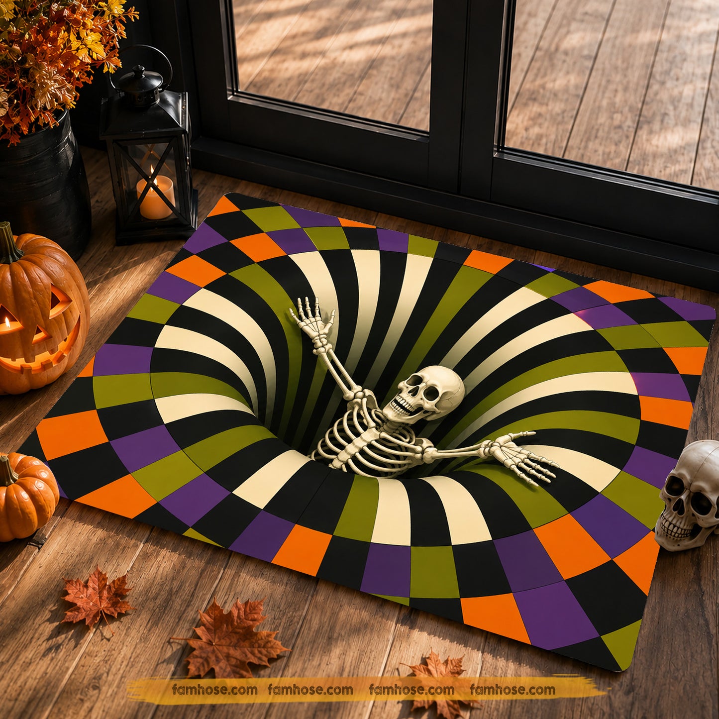Halloween Skeleton Doormat, Spooky Optical Illusion Doormat For Home Decor Housewarming Spooky Season Gift For Skeleton Lover