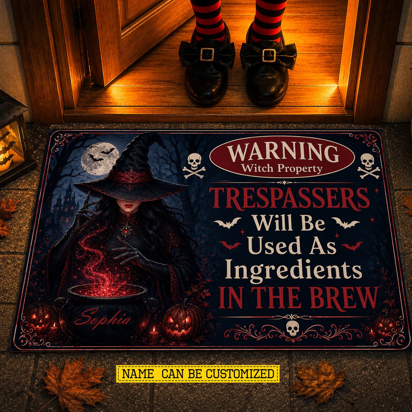Personalized Halloween Witch Doormat, Trespassers Become Ingredients Doormat For Home Decor Housewarming Spooky Season Gift For Witch Lover