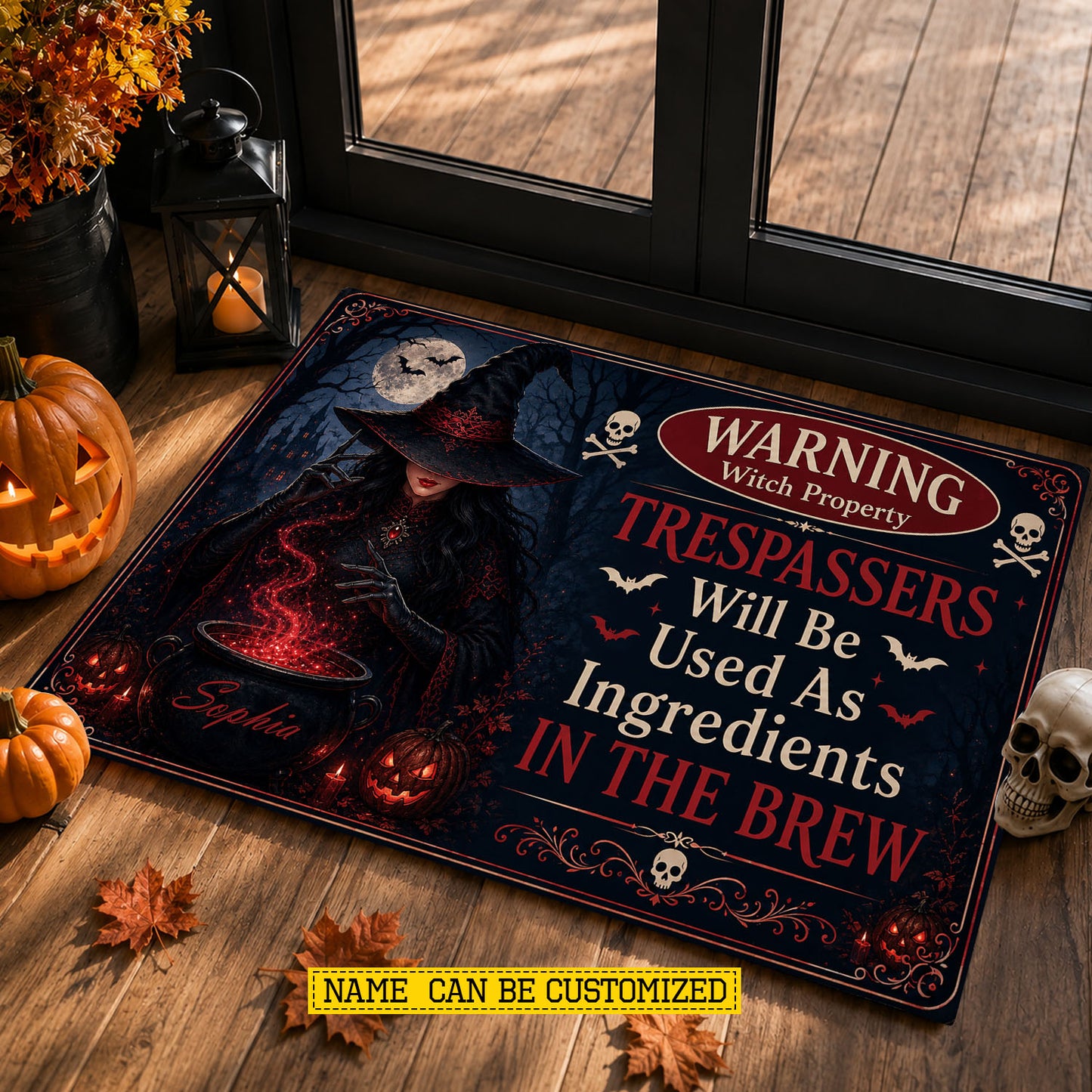 Personalized Halloween Witch Doormat, Trespassers Become Ingredients Doormat For Home Decor Housewarming Spooky Season Gift For Witch Lover