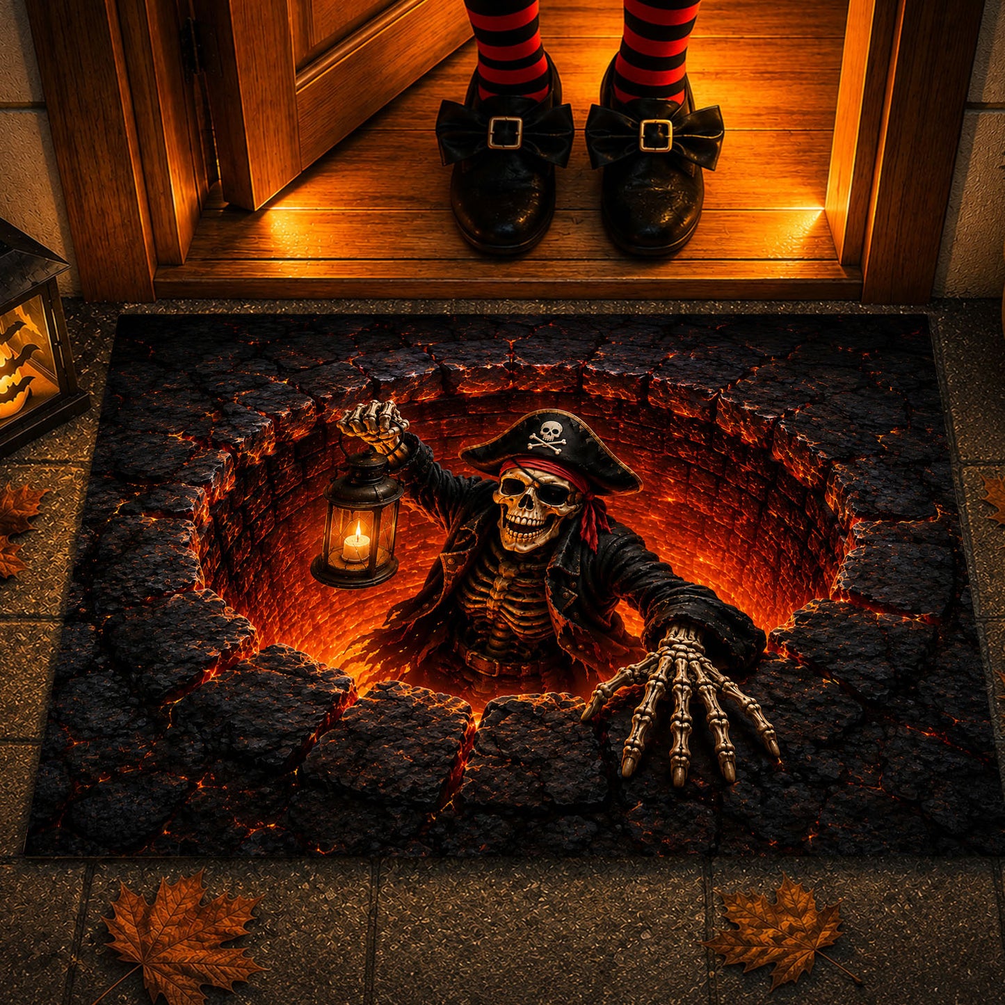 Halloween Scary Skeleton Pirate Doormat, Dead Men Do Knock Doormat For Home Decor Housewarming Spooky Season Gift For Skeleton Lover