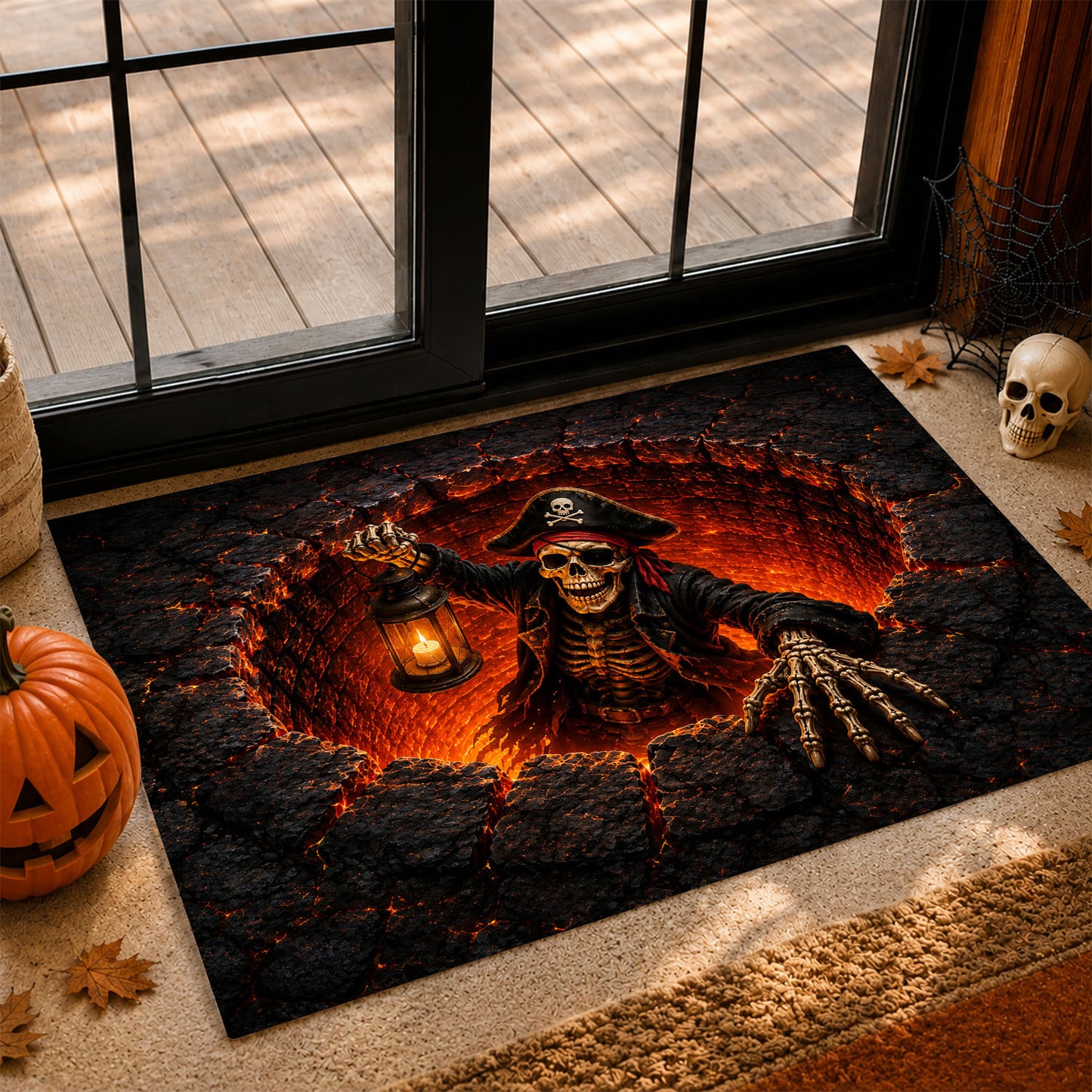Halloween Scary Skeleton Pirate Doormat, Dead Men Do Knock Doormat For Home Decor Housewarming Spooky Season Gift For Skeleton Lover