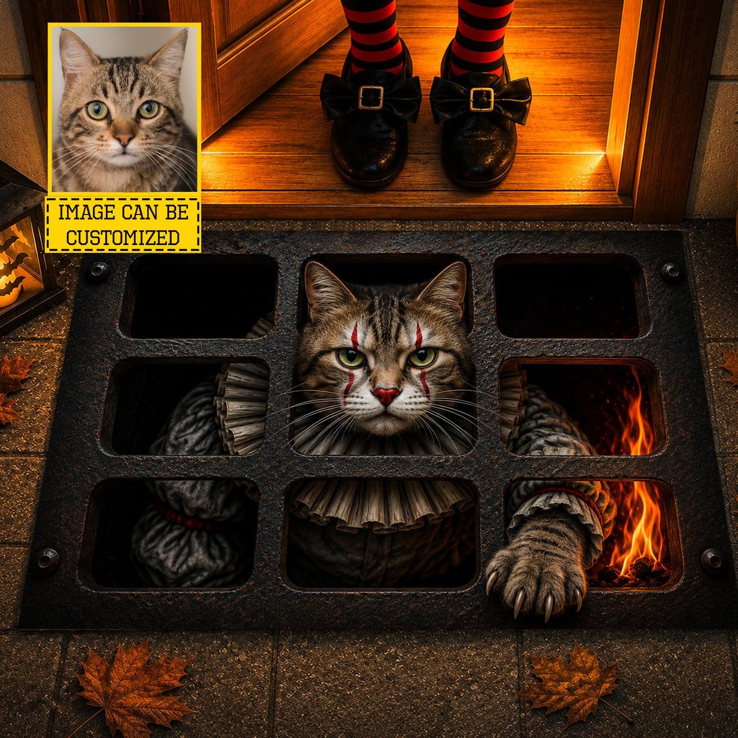 Personalized Halloween Cat Doormat, Your Cat Has Been Waiting, Housewarming Spooky Season Doormat Decor Gift For Cat Lover, IT Movie Fans
