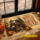 Personalized Halloween Couple Cowboy & Cowgirl Skeleton Doormat, A Wicked Witch And Her Handsome Devil Doormat For Home Decor Housewarming Spooky Season Gift For Couple