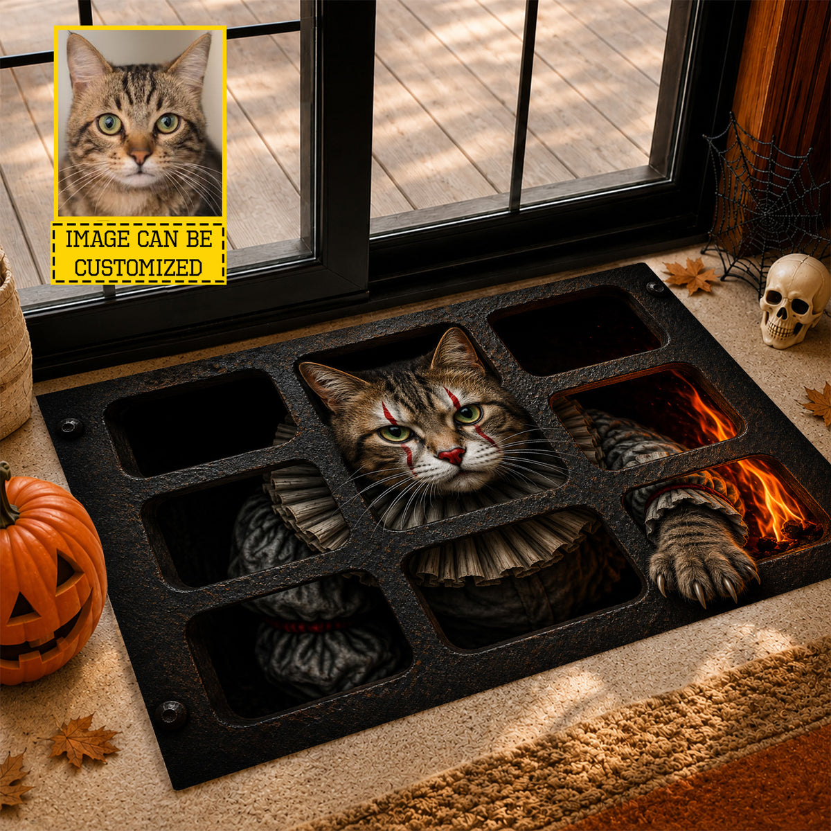 Personalized Halloween Cat Doormat, Your Cat Has Been Waiting, Housewarming Spooky Season Doormat Decor Gift For Cat Lover, IT Movie Fans
