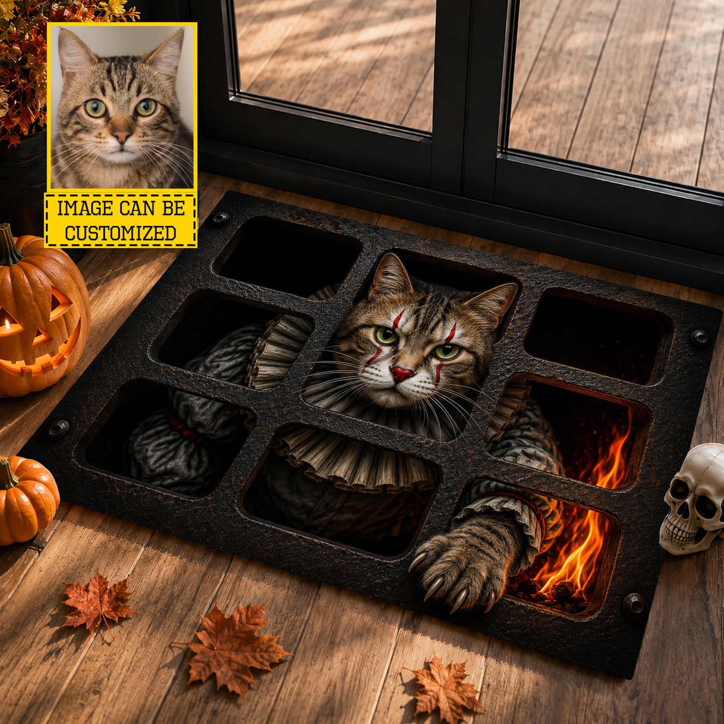 Personalized Halloween Cat Doormat, Your Cat Has Been Waiting, Housewarming Spooky Season Doormat Decor Gift For Cat Lover, IT Movie Fans