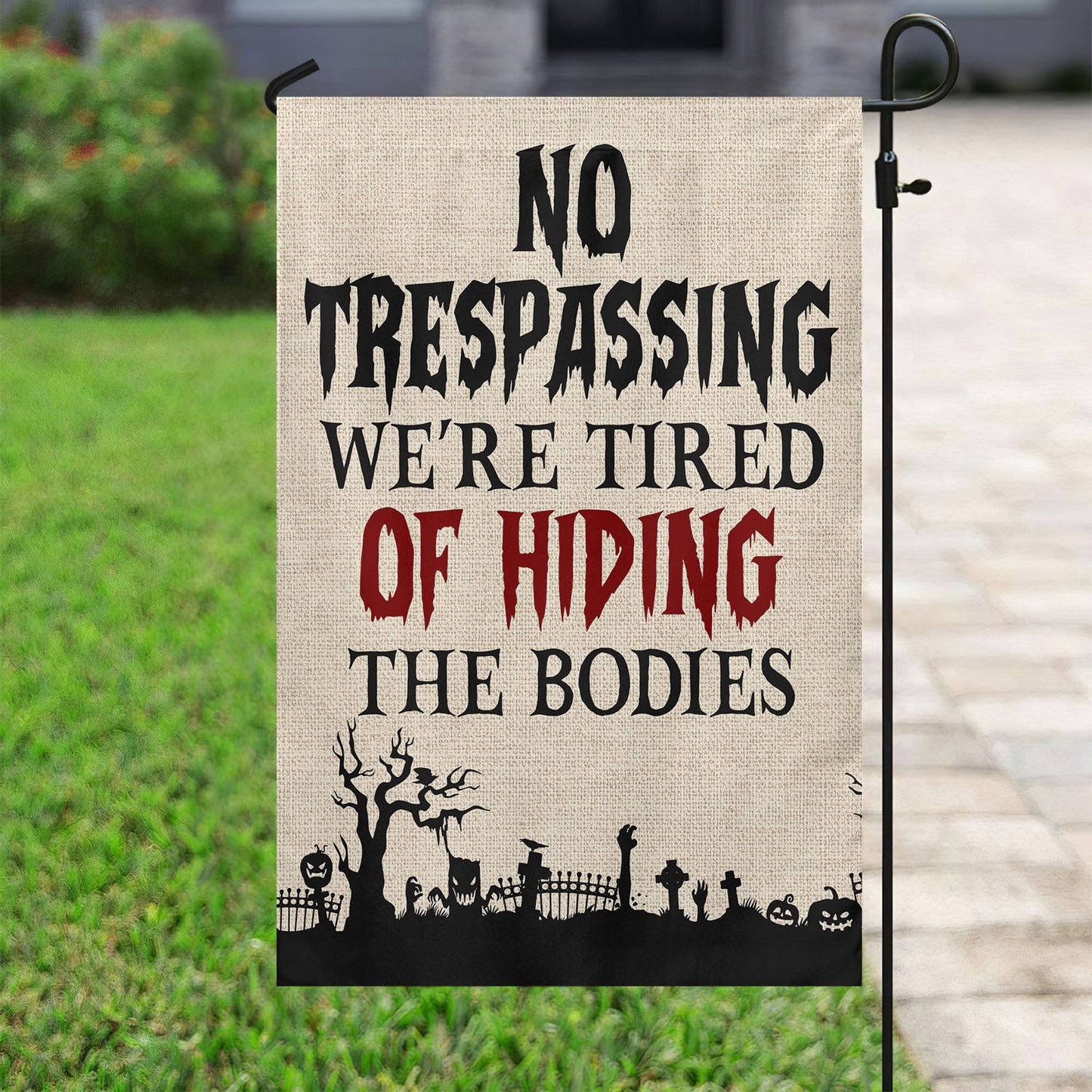 No Trespassing Graveyard Halloween Garden Flag & House Flag, Halloween Outdoor Decor, Spooky Yard Decor Gift