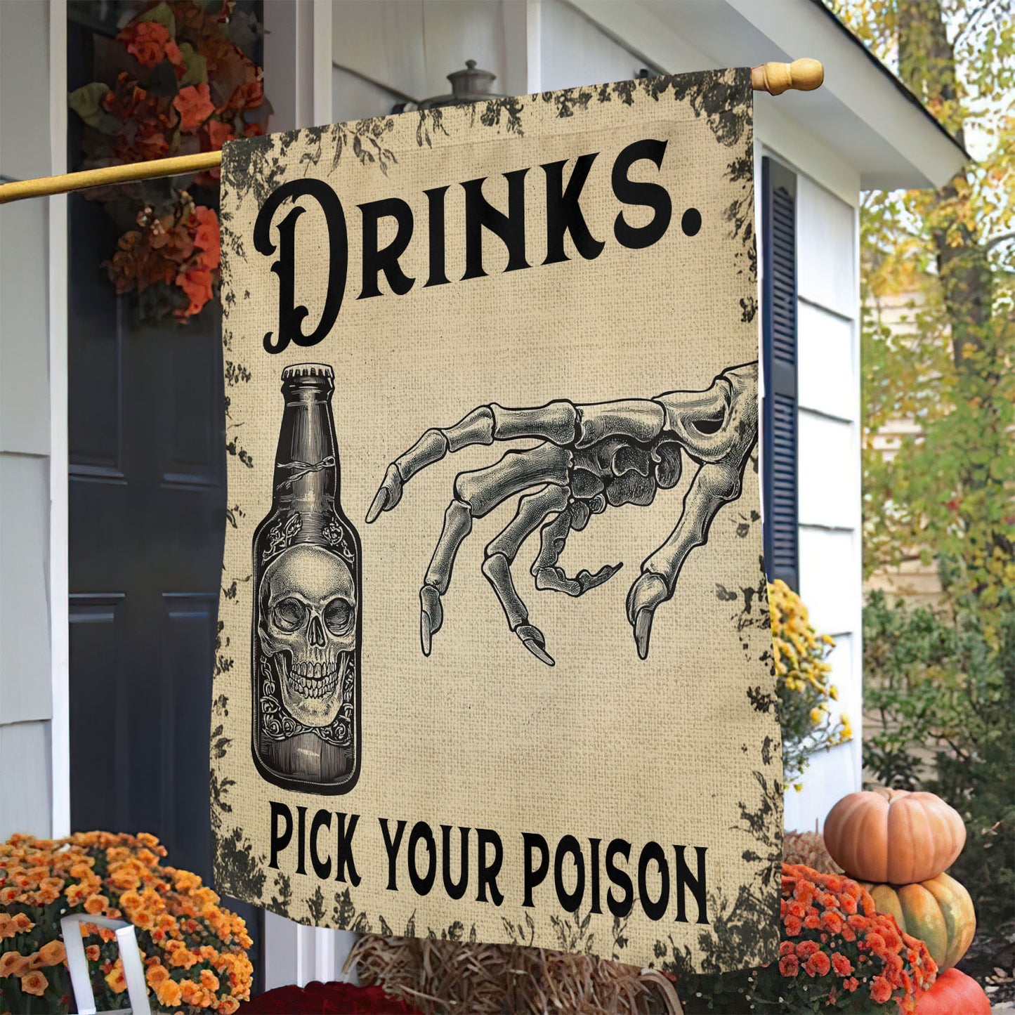 Halloween Garden Flag & House Flag, Drinks Pick Your Poison, Halloween Outdoor Decor, Spooky Yard Decor Gift