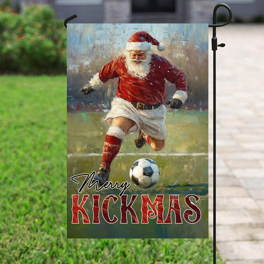 Vintage Christmas Soccer Garden Flag & House Flag, Merry Kickmas, Welcome Outdoor Decor, Xmas Yard Decor Gift For Soccer Lovers