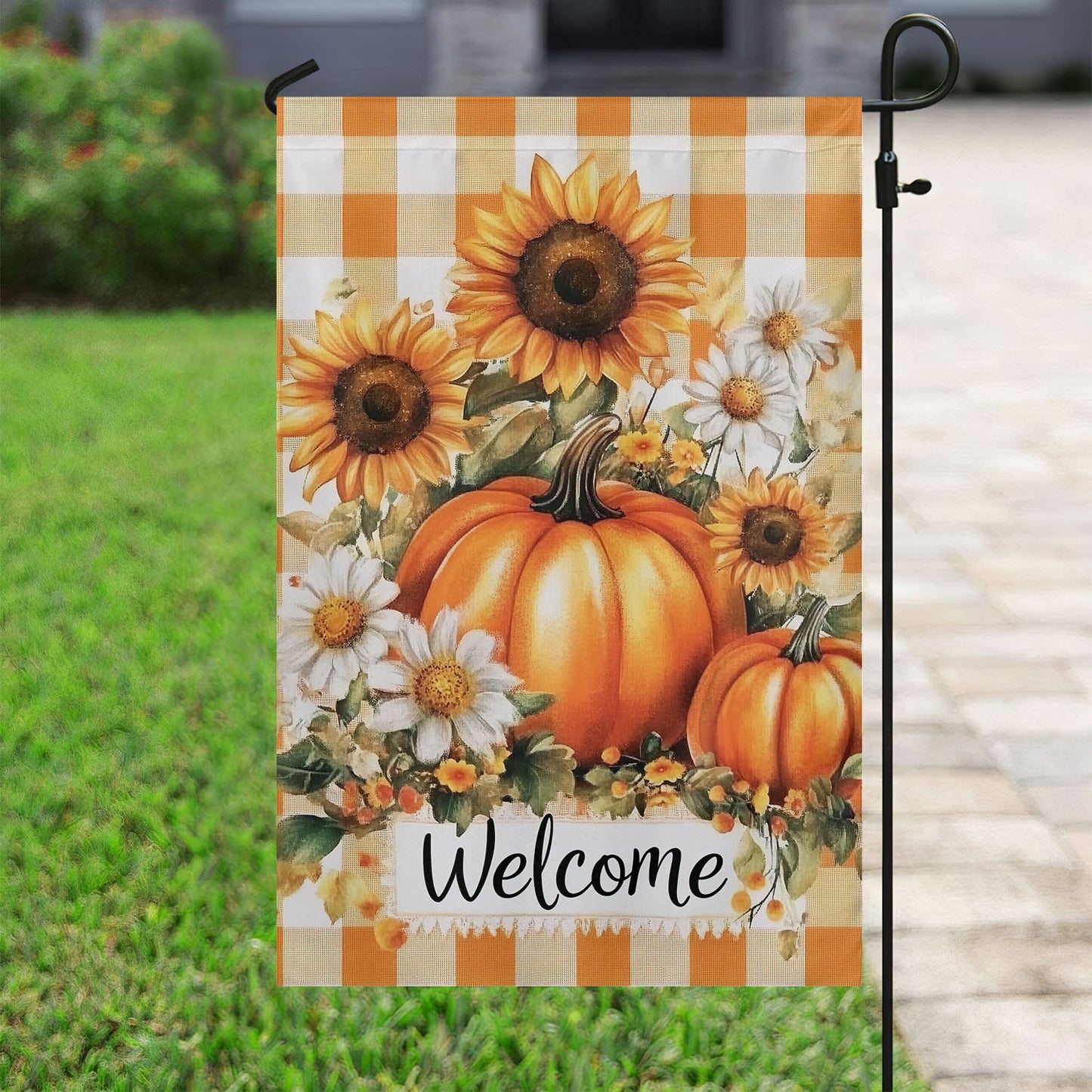 Thanksgiving Garden Flag & House Flag, Pumpkin Welcome Thankful Season Outdoor Decor, Yard Decor Gift For Thankful Lovers