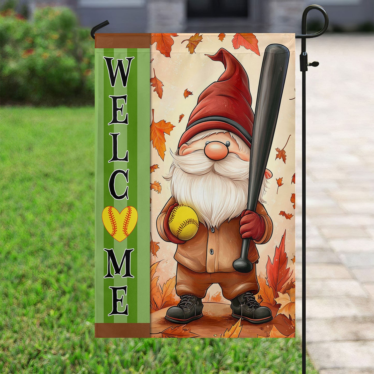 Thanksgiving Softball Garden Flag & House Flag, Welcome Thankful Season Outdoor Decor, Yard Decor Gift For Softball Lovers