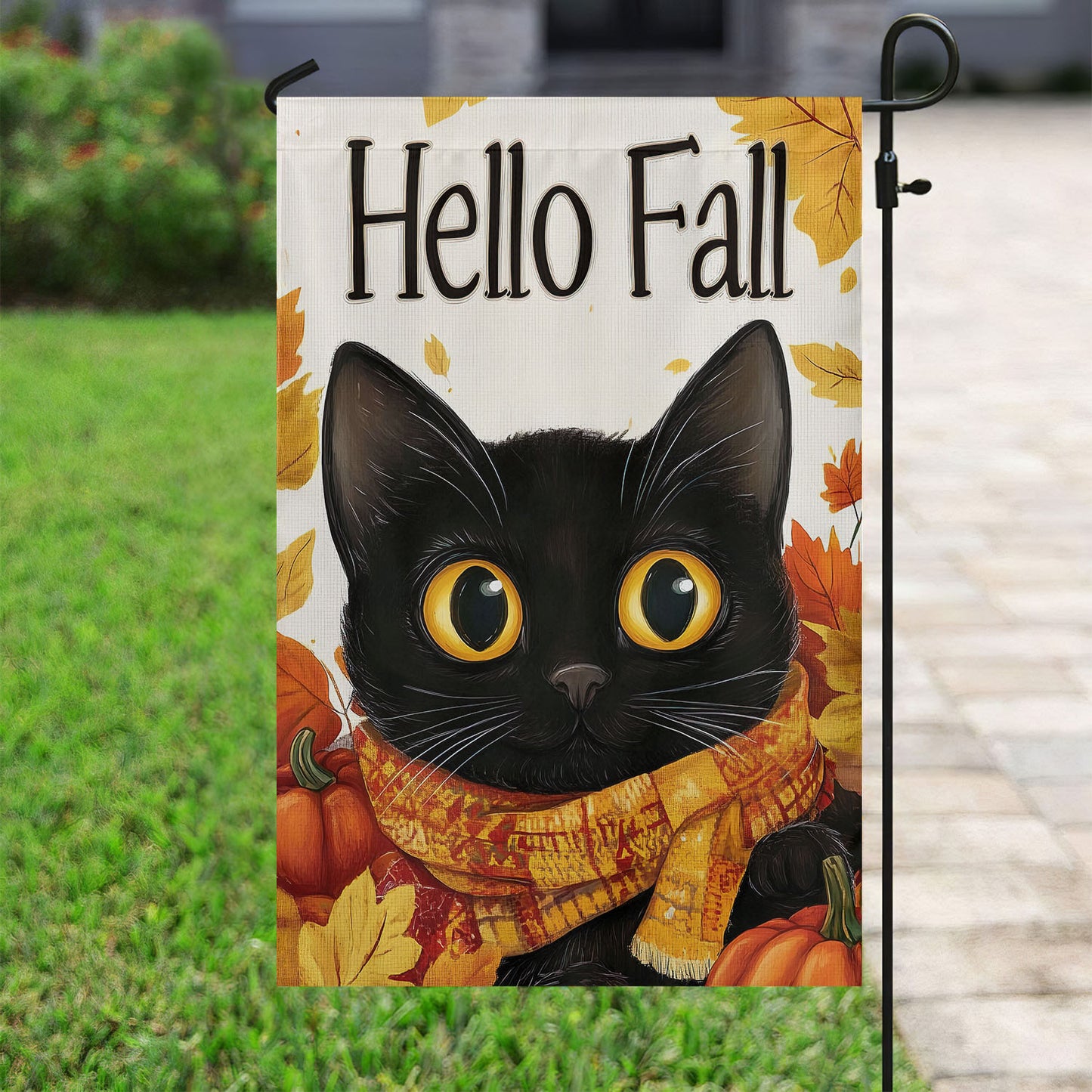 Thanksgiving Cat Garden Flag & House Flag, Hello Fall Thankful Season Outdoor Decor, Yard Decor Gift For Cat Loves