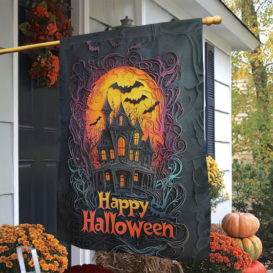 Haunted House Halloween Garden Flag & House Flag, Halloween Outdoor Decor, Spooky Yard Decor Gift