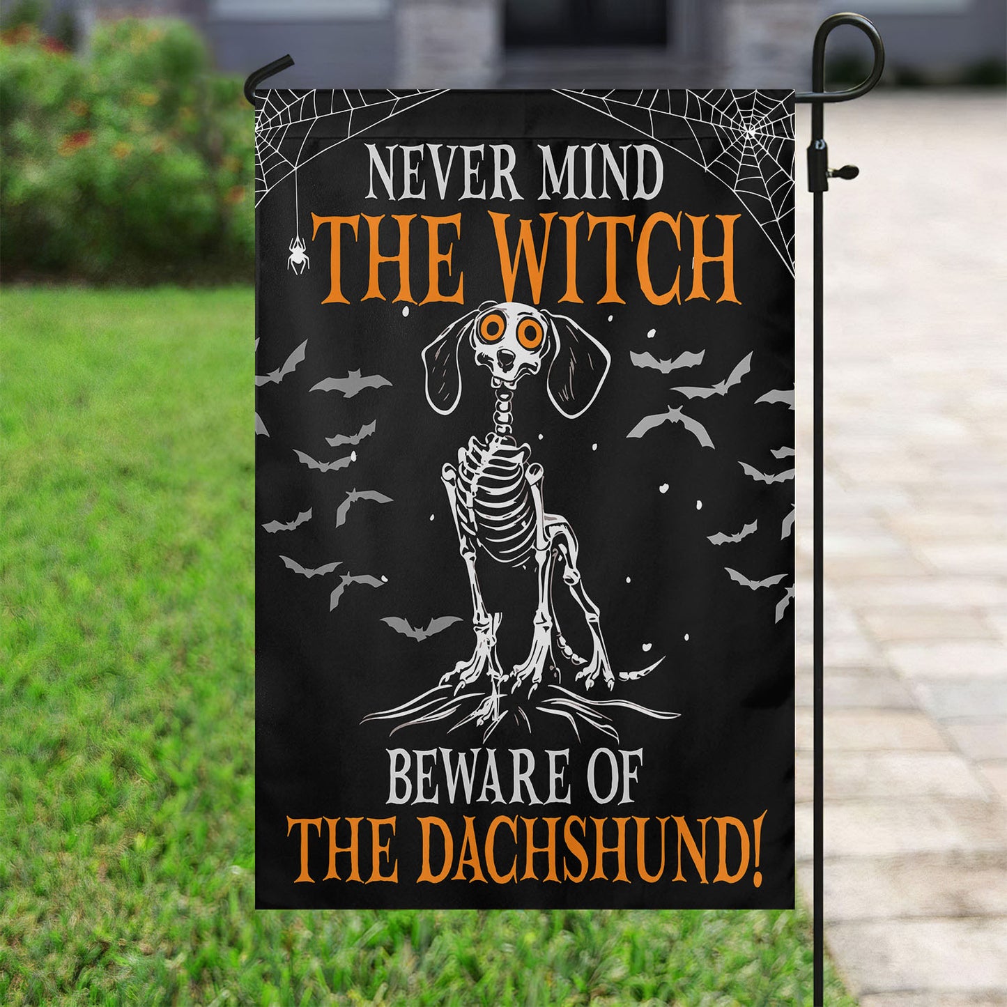 Halloween Dachshund Garden Flag & House Flag, Beware Of The Dachshund Spooky Season Outdoor Decor, Yard Decor Gift For Dog Lovers