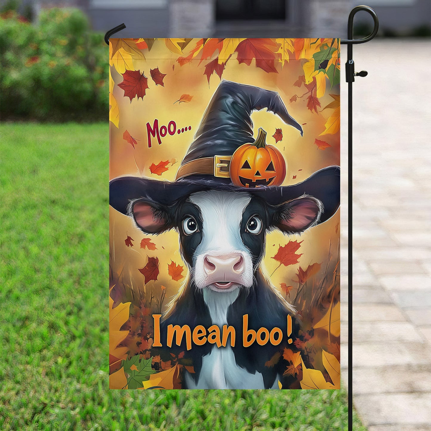 Thanksgiving Cow Garden Flag & House Flag, Moo I Mean Boo Thankful Season Outdoor Decor, Yard Decor Gift For Cow Lovers