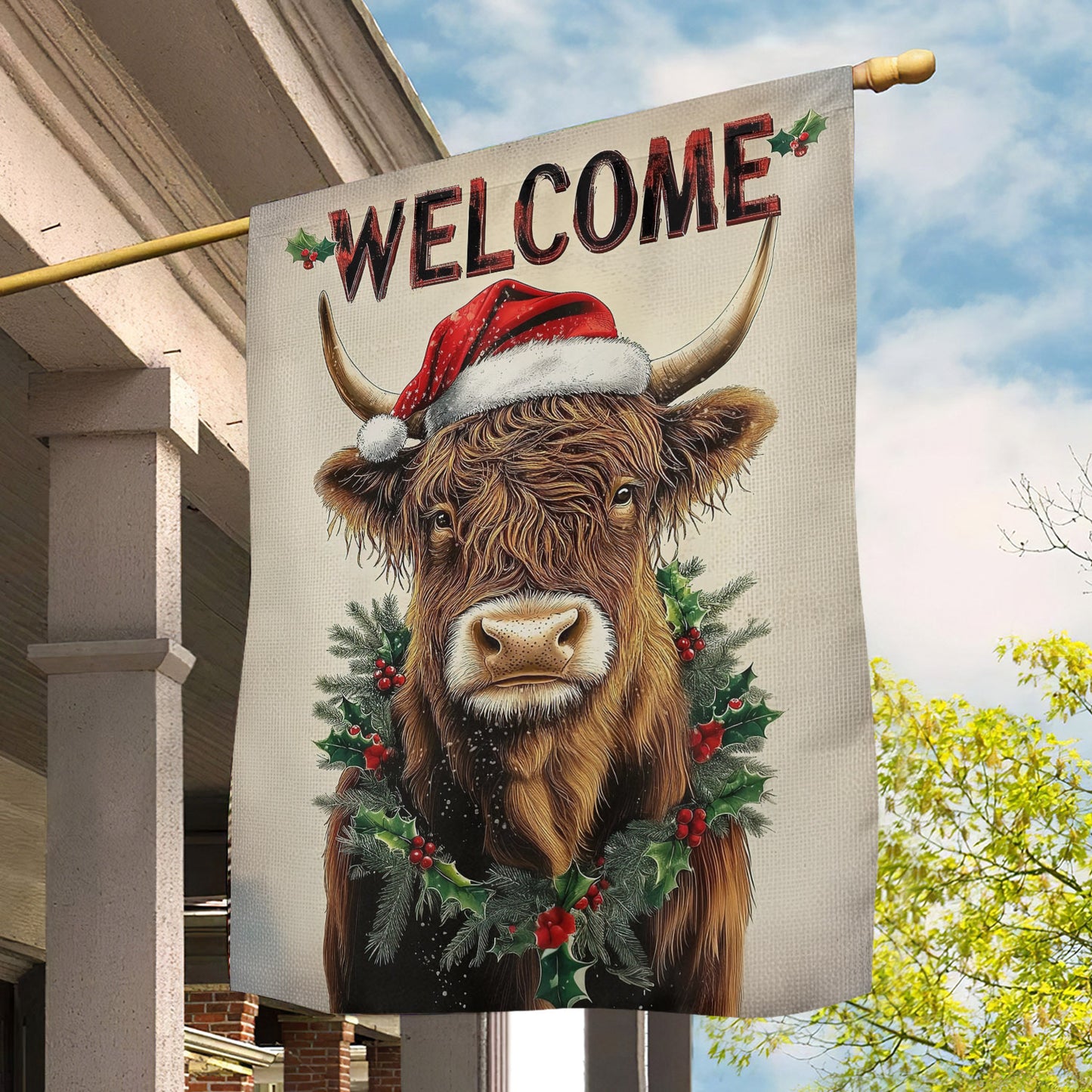 Christmas Highland Cow Garden Flag & House Flag, Welcome, Welcome Outdoor Decor, Xmas Yard Decor Gift For Cow Lovers