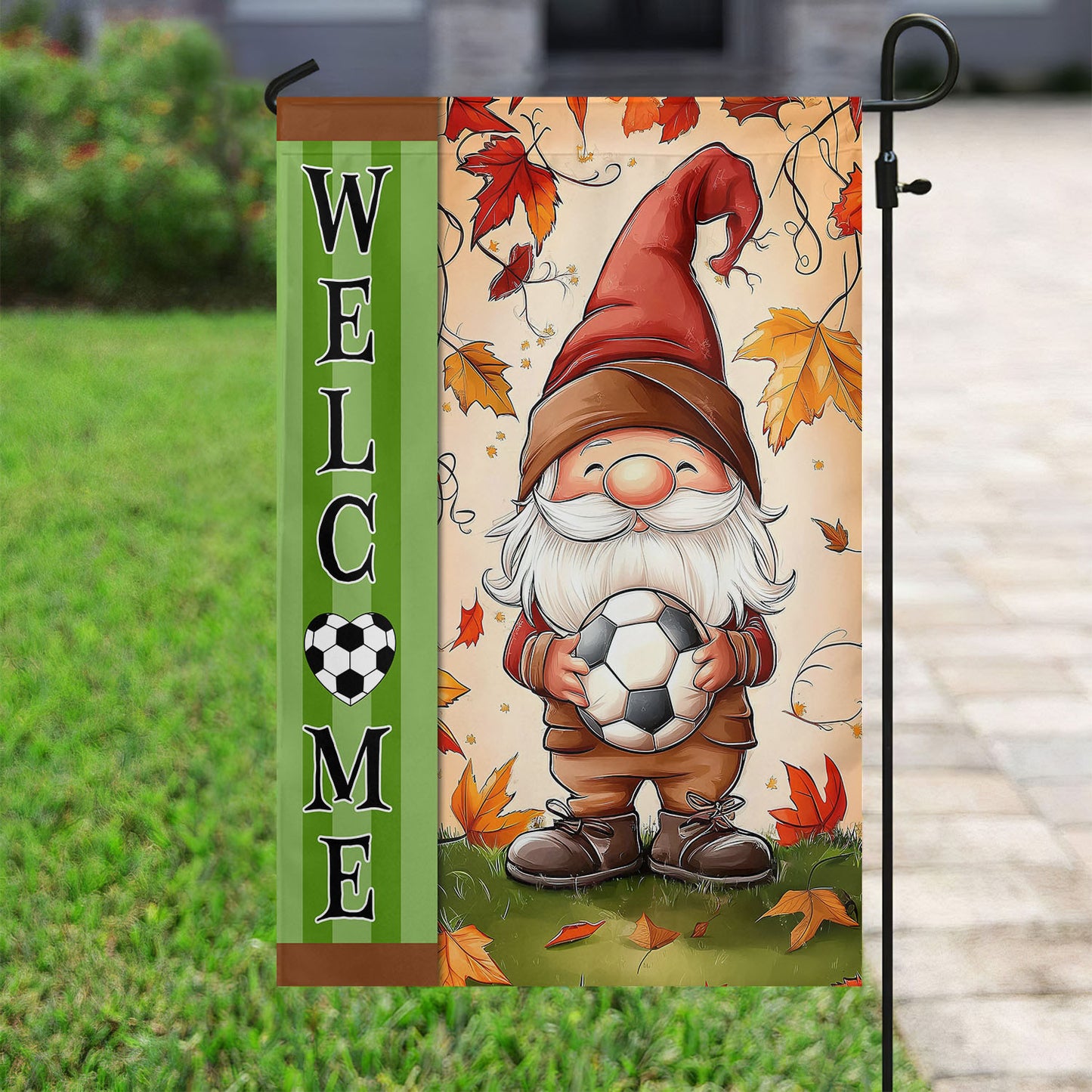 Thanksgiving Soccer Garden Flag & House Flag, Welcome Thankful Season Outdoor Decor, Yard Decor Gift For Soccer Lovers