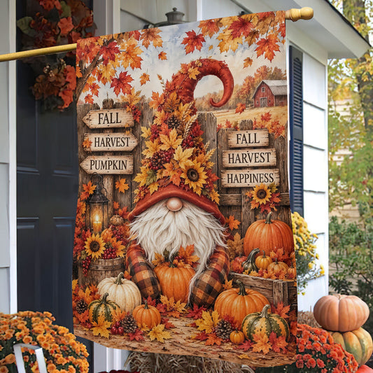 Vintage Thanksgiving Gnomie Garden & House Flag, Pumpkin Harvest Autumn Thankful Outdoor Decor, Fall Season Yard Decor Gift For Gnome Lover