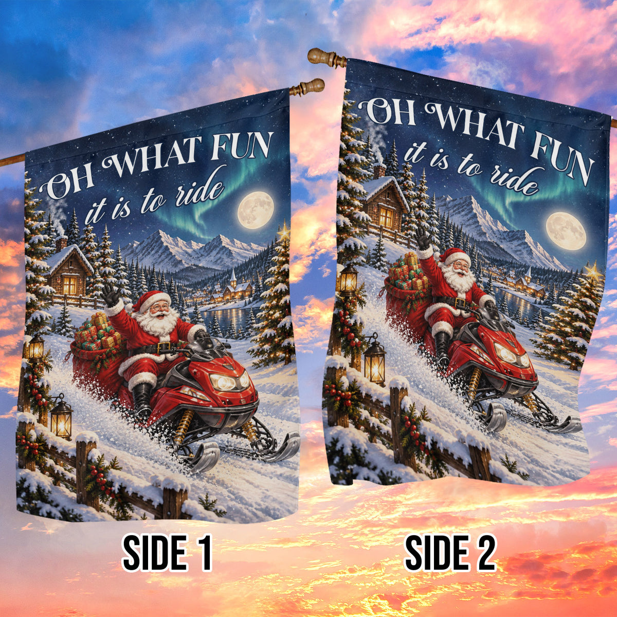 Christmas Snowmobile Garden & House Flag, Oh What Fun It Is To Ride Yard Flag, Xmas Gift For Snowmobiling Lover