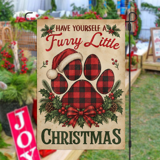 Vintage Christmas Dog Paws Garden & House Flag, Have Yourself Funny Little Christmas Yard Flag, Xmas Gift For Dog Lover