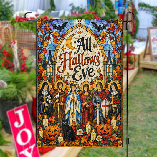 Vintage Halloween All Hallows Eve Garden & House Flag, Holy Night Before All Saints Yard Flag, Spooky Season Gift For Christians