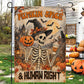 Halloween Skeleton Garden & House Flag, Pumpkin Spice & Human Rights Yard Flag Spooky Season Vintage Gift For Skeleton & Pumpkin Lover