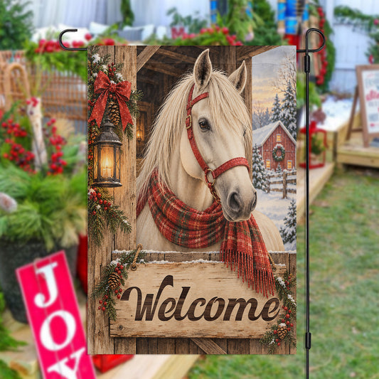 Vintage Christmas Welcome Horse Garden & House Flag, A Horse For The Holidays Yard Flag, Xmas Gift For Horse Lover