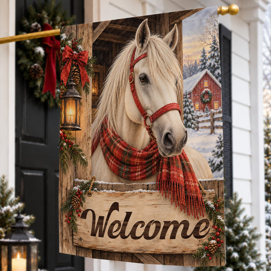 Vintage Christmas Welcome Horse Garden & House Flag, A Horse For The Holidays Yard Flag, Xmas Gift For Horse Lover