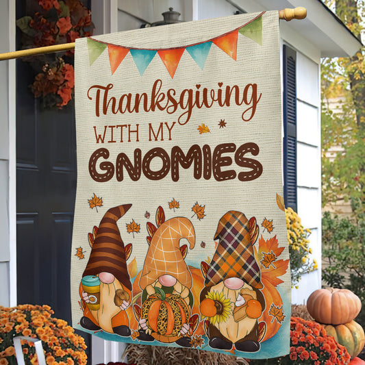 Thanksgiving Gnomies Garden & House Flag, Thanksgiving With My Gnomies Thankful Outdoor Decor, Yard Decor Gift For Gnomie Lovers