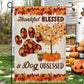 Thanksgiving Dog Garden & House Flag, Thankful Blessed & Dog Obsessed Outdoor Decor, Give Thanks Yard Decor Gift For Dog Lovers