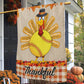 Thanksgiving Softball Garden & House Flag, Thankful Turkey Outdoor Decor, Yard Decor Gift For Softball Lovers