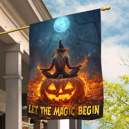 Halloween Meditation Garden & House Flag, Let The Magic Begin Yard Flag, Spooky Season Gift For Meditation Lovers