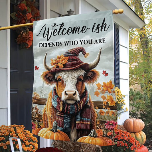 Interesting Cow Thanksgiving Garden Flag & House Flag, Welcome-ish Thankful Season Outdoor Decor, Yard Decor Gift For Cow Lovers