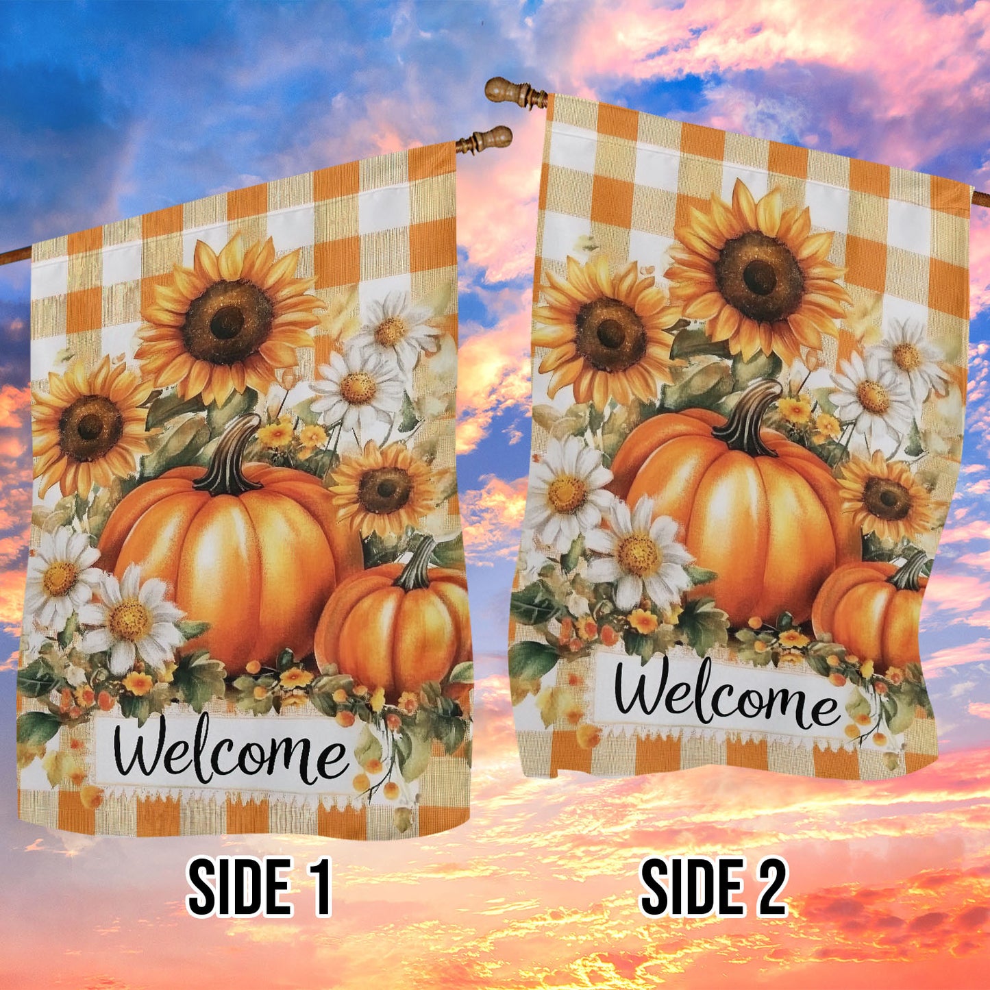 Thanksgiving Garden Flag & House Flag, Pumpkin Welcome Thankful Season Outdoor Decor, Yard Decor Gift For Thankful Lovers