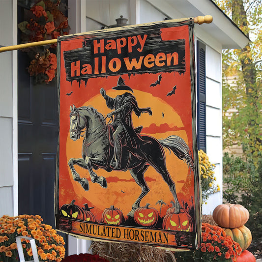 Halloween Horse Garden Flag & House Flag, Happy Halloween Simulated Horseman Spooky Season Outdoor Decor, Yard Decor Gift For Horse Loves