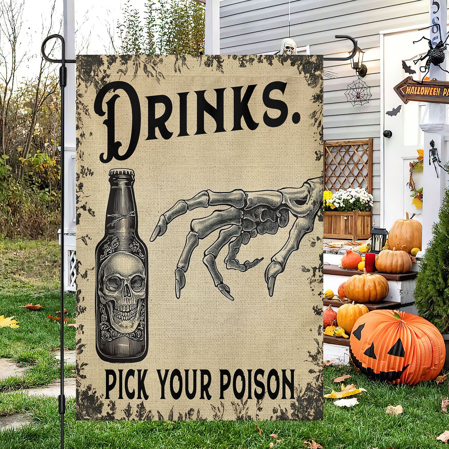 Halloween Garden Flag & House Flag, Drinks Pick Your Poison, Halloween Outdoor Decor, Spooky Yard Decor Gift