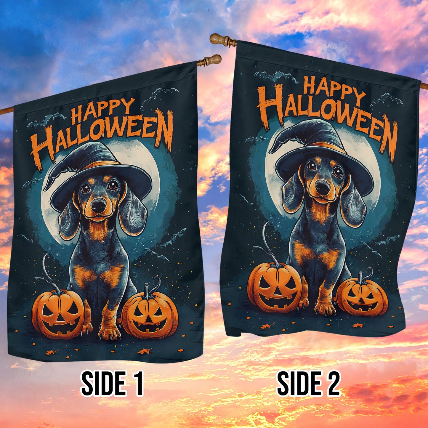 Halloween Dachshund Garden Flag & House Flag, Dachshund Happy Halloween Spooky Season Outdoor Decor, Yard Decor Gift For Dog Lovers