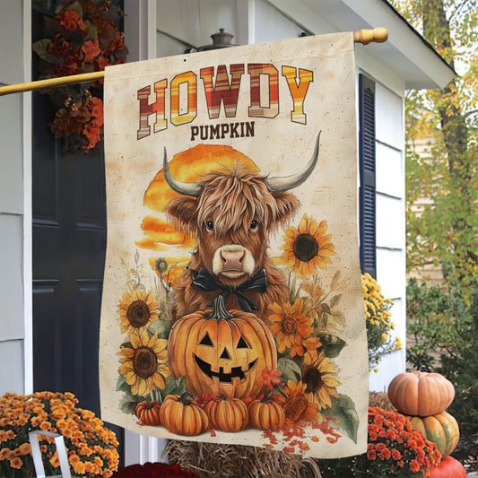 Thanksgiving Cow Garden Flag & House Flag, Howdy Pumpkin Thankful Season Outdoor Decor, Yard Decor Gift For Cow Lovers