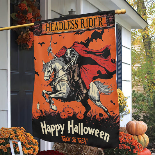 Halloween Horse Garden Flag & House Flag, Headless Rider Trick Or Treat Spooky Season Outdoor Decor, Yard Decor Gift For Horse Loves