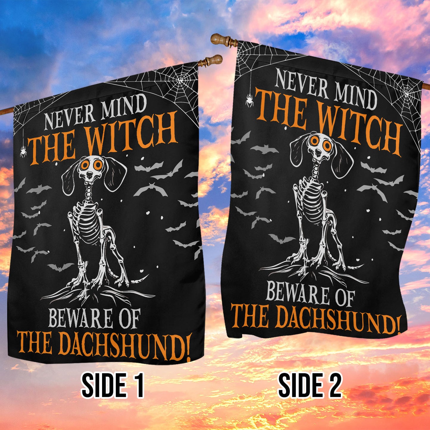 Halloween Dachshund Garden Flag & House Flag, Beware Of The Dachshund Spooky Season Outdoor Decor, Yard Decor Gift For Dog Lovers