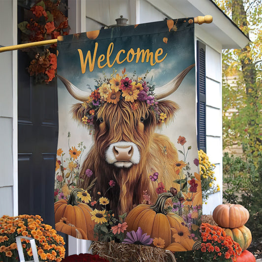 Thankful Highland Cow Garden Flag & House Flag, Welcome Thanksgiving Season Outdoor Decor, Yard Decor Gift For Cow Lovers