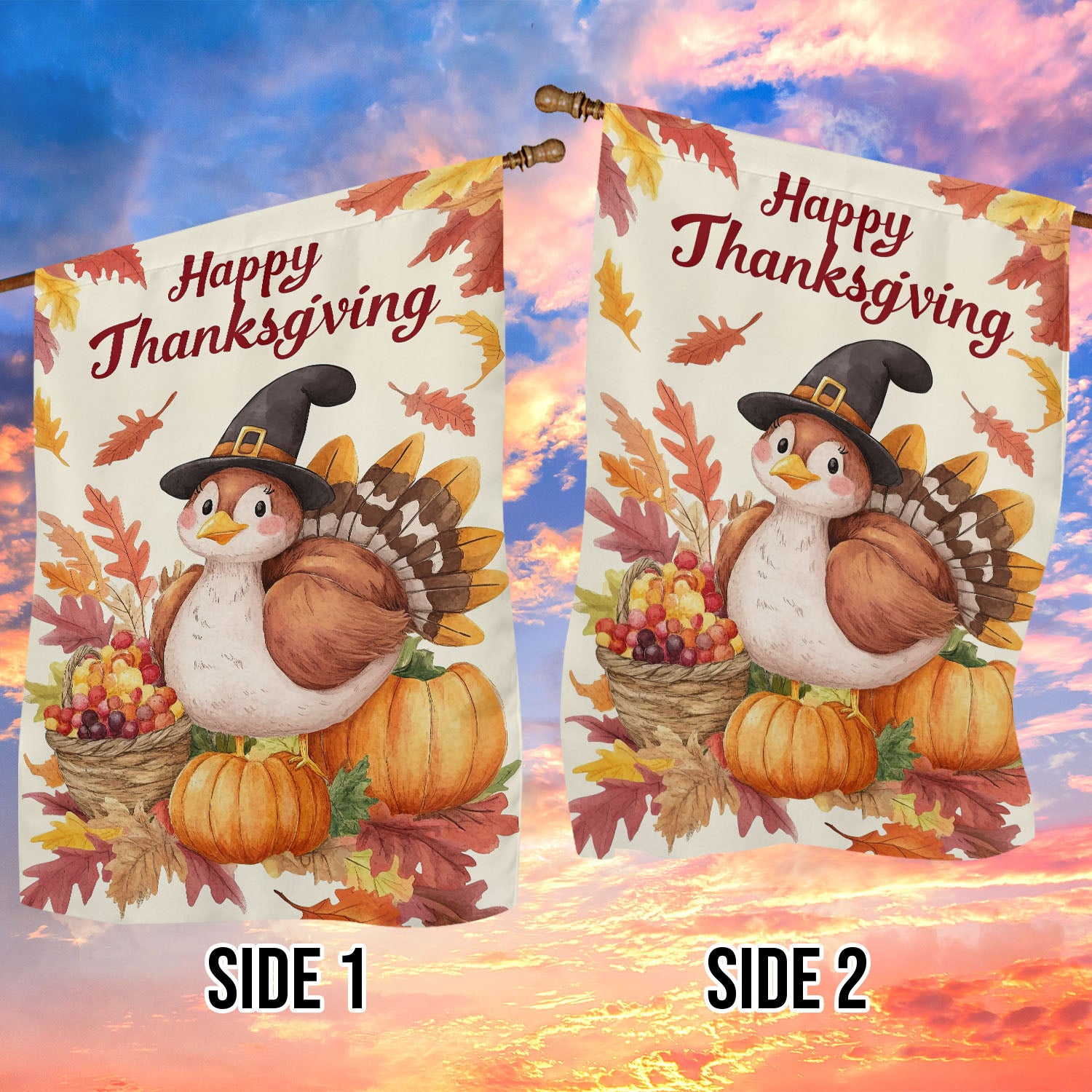 Gartenflagge ‚Happy Thanksgiving Truthahn‘, 30,5x45,7 Cm – Doppelseitig, Wetterfest & Dekorativ